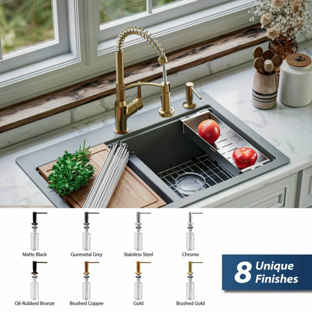 Soap Dispensers | 20-1/2″ L x 15″ W Stainless Steel Basin Rack with Protective Bumpers for Sink Kitchen Accessories Rushed Copper/Brushed Gold/Chrome/Gold/Gunmetal Grey/Matte Black/Oil Rubbed Bronze/Stainless Stee