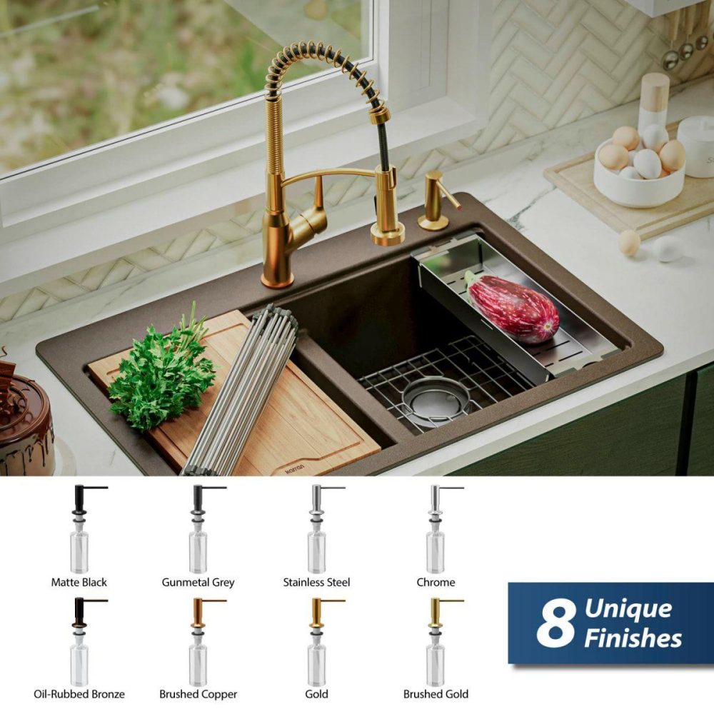 Soap Dispensers | 20-1/2″ L x 15″ W Stainless Steel Basin Rack with Protective Bumpers for Sink Kitchen Accessories Rushed Copper/Brushed Gold/Chrome/Gold/Gunmetal Grey/Matte Black/Oil Rubbed Bronze/Stainless Stee