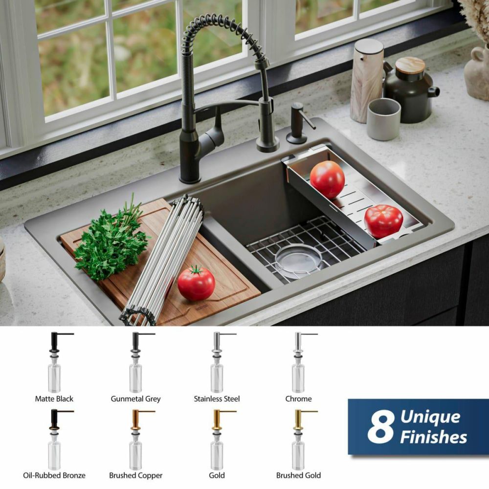 Soap Dispensers | 20-1/2″ L x 15″ W Stainless Steel Basin Rack with Protective Bumpers for Sink Kitchen Accessories Rushed Copper/Brushed Gold/Chrome/Gold/Gunmetal Grey/Matte Black/Oil Rubbed Bronze/Stainless Stee