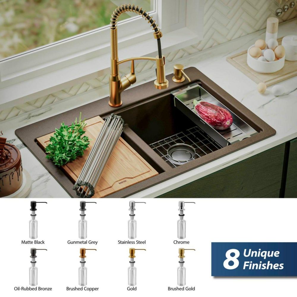 Soap Dispensers | 12-3/4″ L x 14-7/8″ W Stainless Steel Basin Rack with Protective Bumpers for Sink Kitchen Accessories Rushed Copper/Brushed Gold/Chrome/Gold/Gunmetal Grey/Matte Black/Oil Rubbed Bronze/Stainless Stee